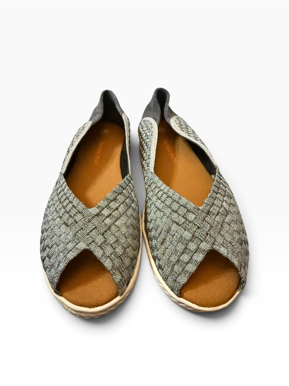 Bernie Mev Brooke Pewter Woven Peep Toe Shoes EU 41 US 10 NIB